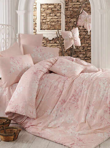 Lenjerie de pat pentru o persoana Single XL (DE), Elena - Pink, Pearl Home, Bumbac Ranforce