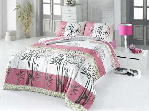 Lenjerie de pat pentru o persoana (DE), 2 piese, Bambu - Pink v2, Victoria, 65% bumbac/35% poliester