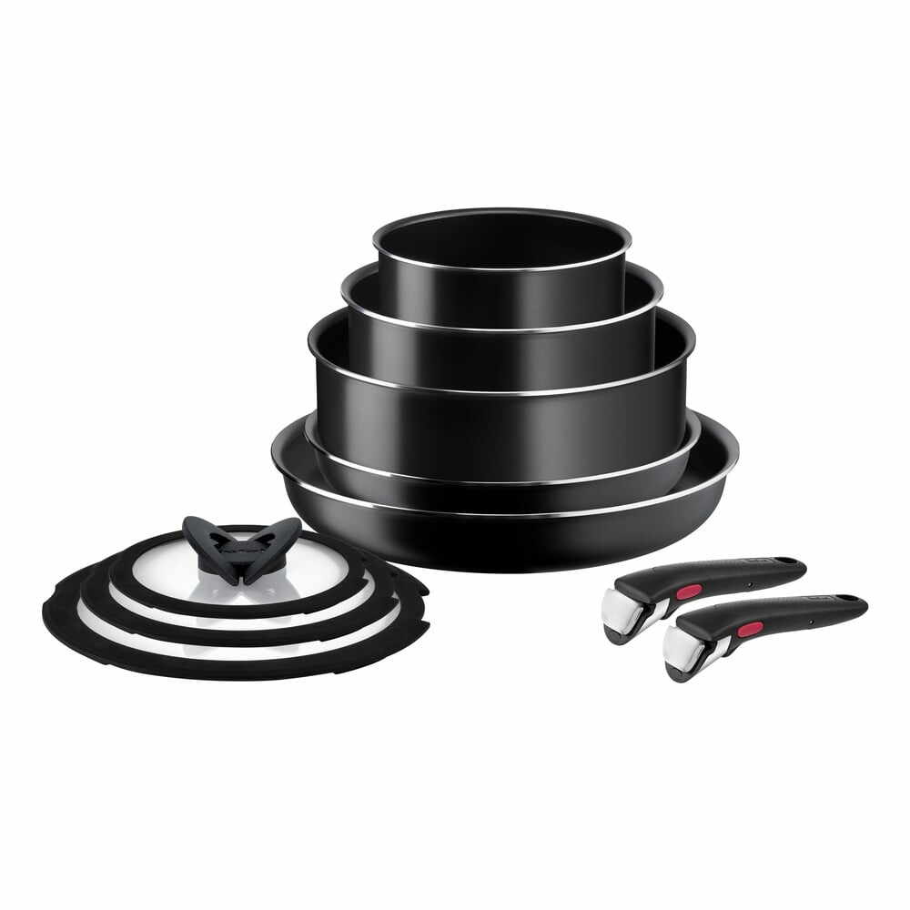 Set de vase pentru gătit 10 buc. din aluminiu Ingenio Easy Cook & Clean Black – Tefal