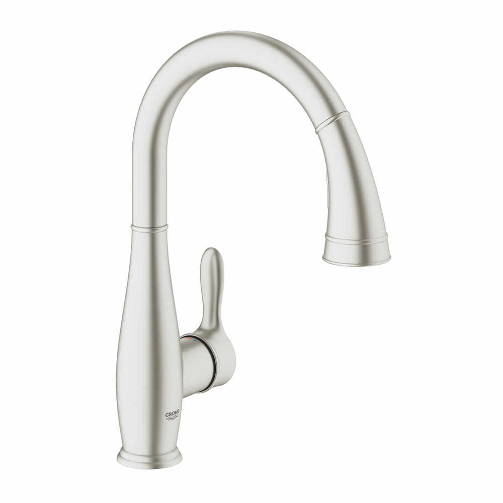 Baterie bucatarie cu dus extractibil Grohe Parkfield crom periat Supersteel
