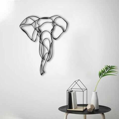 Decoratiune de perete, Elephant 2, Metal, Dimensiune: 52 x 41 cm, Negru