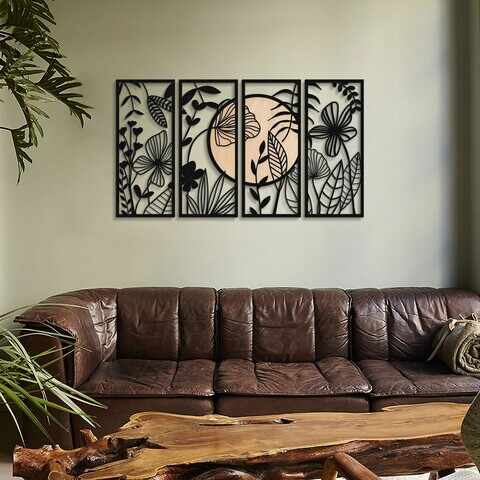 Decoratiune de perete, Ginkgo Wood, Otel, 29 x 68 cm, Negru / Bej