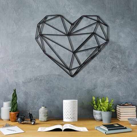 Decoratiune de perete, Heart, Metal, Dimensiune: 37 x 40 cm, Negru