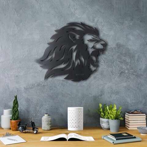 Decoratiune de perete, Roar Lion, Metal, Dimensiune: 40 x 50 cm, Negru