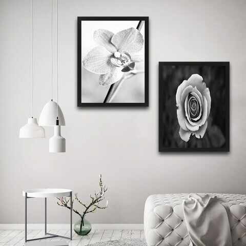 Set 2 tablouri decorative, Grey Flower Set, PAL, Hartie, Multicolor