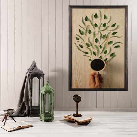 Tablou decorativ, Coffee Tree XL, Lemn, Lemn, Multicolor