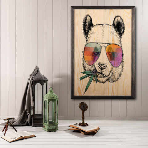 Tablou decorativ, Cool Panda XL, Lemn, Lemn, Multicolor