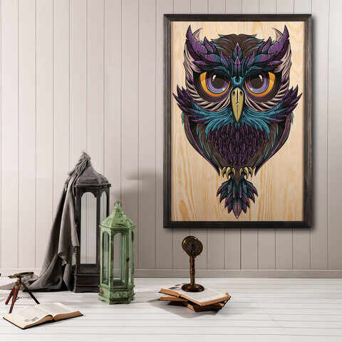 Tablou decorativ, Owl Color Dream XL, Lemn, Lemn, Multicolor