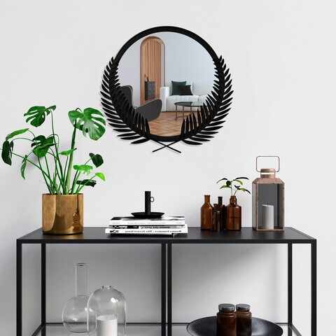 Oglinda decorativa, Palm Mirror M, Metal, Dimensiune: 48 x 45 cm, Negru