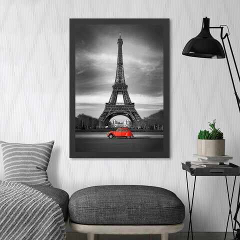 Tablou decorativ, Eiffel Tower (35 x 45), MDF , Polistiren, Negru/Roșu