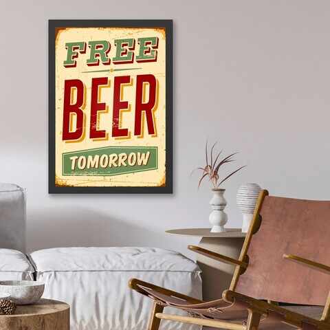 Tablou decorativ, Free Beer (35 x 45), MDF , Polistiren, Verde / Roșu / Crem
