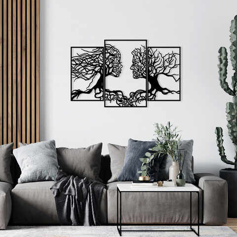 Decoratiune de perete, Love Tree, Metal, Dimensiune: 116 x 71 cm, Negru
