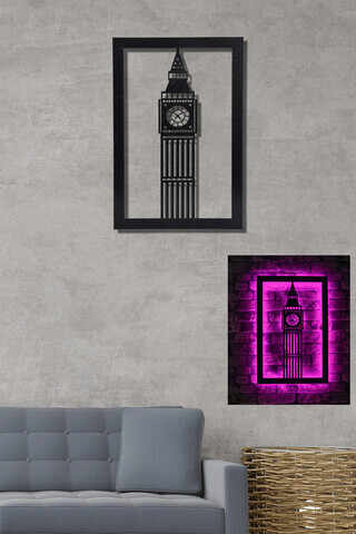 Decoratiune luminoasa LED, Big Ben, MDF, 60 LED-uri, Roz