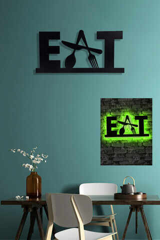 Decoratiune luminoasa LED, Eat, MDF, 60 LED-uri, Verde