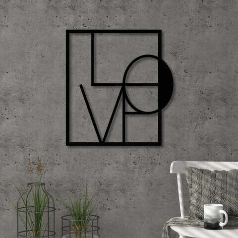 Decoratiune de perete, Love, Metal, Dimensiune: 40 x 40 cm, Negru