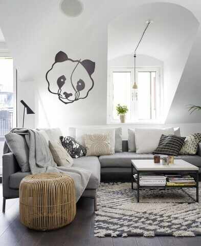 Decoratiune de perete, Panda, Metal, Dimensiune: 50 x 50 cm, Negru