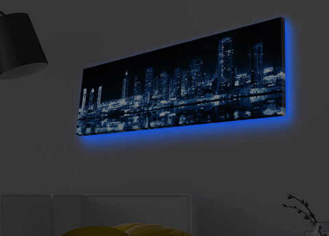 Tablou decorativ cu lumina LED, 3090MDACT-008, Canvas, 30 x 90 cm, Multicolor