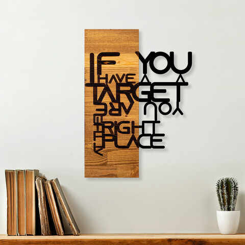 Decoratiune de perete, If You Have Target, 50% lemn/50% metal, Dimensiune: 35 x 3 x 50 cm, Negru / Nuc deschis