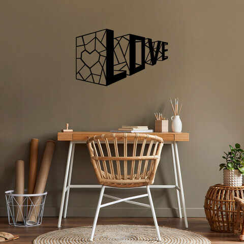 Decoratiune de perete, Love 4, Metal, Dimensiune: 68 x 42 cm, Negru