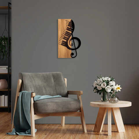 Decoratiune de perete, Musical 1, 50% lemn/50% metal, 30 x 50 cm, Nuc / Negru