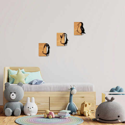 Decoratiune de perete, Penguins, 50% lemn/50% metal, No 1: 21 x 3 x 25 cm, Nuc negru
