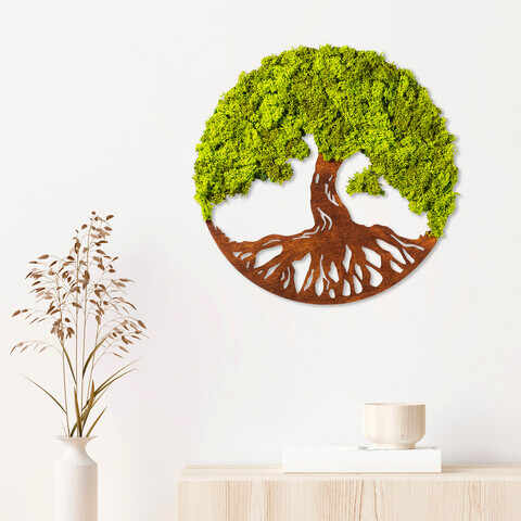 Decoratiune de perete, Tree Of Life 3, 100% MDF/MOSS (grosime: 6 mm), Dimensiune: 44 x 1 x 44 cm, Verde