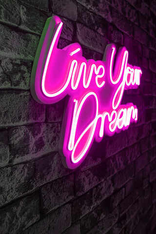 Decoratiune luminoasa LED, Live Your Dream, Benzi flexibile de neon, DC 12 V, Roz