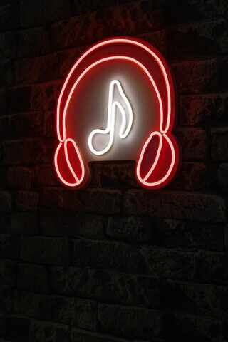 Decoratiune luminoasa LED, Music Sound Headphones, Benzi flexibile de neon, DC 12 V, Rosu alb