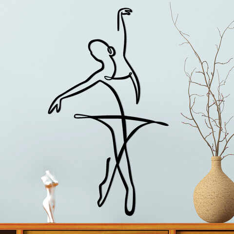 Decoratiune de perete, Ballerina 3, Metal, 70 x 41 cm, Negru