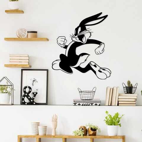 Decoratiune de perete, Bugs Bunny 2, Metal, Dimensiune: 62 x 70 cm, Negru