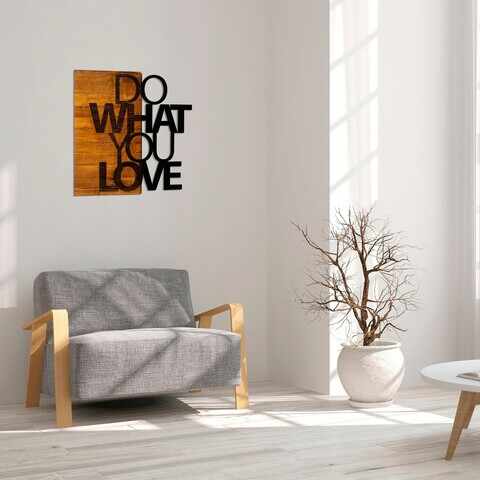 Decoratiune de perete, Do What You Love, 50% lemn/50% metal, Dimensiune: 54 x 58 cm, Nuc / Negru