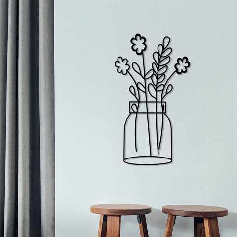 Decoratiune de perete, Flower 7, Metal, Dimensiune: 40 x 70 cm, Negru