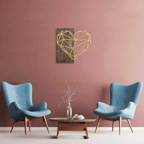 Decoratiune de perete, Heart, 50% lemn/50% metal, Dimensiune: 58 x 58 cm, Nuc / Aur