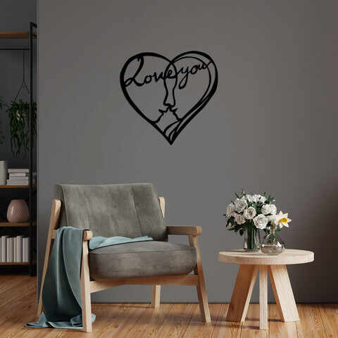 Decoratiune de perete, I Love You, Metal, Dimensiune: 71 x 68 cm, Negru