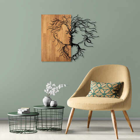 Decoratiune de perete, Love, 50% lemn/50% metal, 96 x 79 cm, Nuc negru