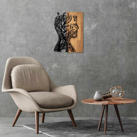 Decoratiune de perete, Tree Man, 50% lemn/50% metal, Dimensiune: 43 x 3 x 58 cm, Nuc negru