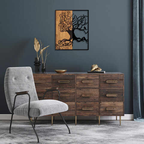 Decoratiune de perete, Tree Man, 50% lemn/50% metal, Dimensiune: 49 x 3 x 58 cm, Nuc negru