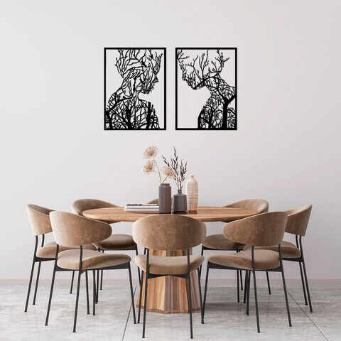 Decoratiune de perete, Tree Man And Woman, Metal, 52 x 70 cm, 2 piese, Negru