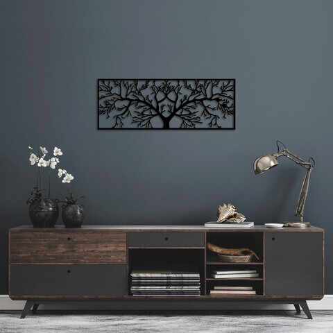 Decoratiune de perete, Tree, Metal, Dimensiune: 82 x 30 cm, Negru