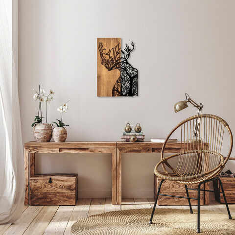 Decoratiune de perete, Tree Woman, 50% lemn/50% metal, Dimensiune: 41 x 3 x 58 cm, Nuc negru