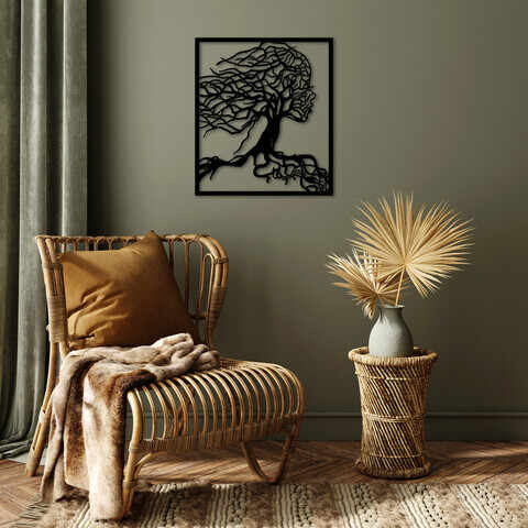Decoratiune de perete, Tree Woman, Metal, Dimensiune: 50 x 58 cm, Negru
