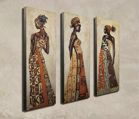 Set 3 tablouri decorative, CU01, Canvas, 20 x 70 cm, 3 piese, Multicolor