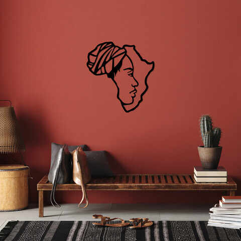 Decoratiune de perete, African Woman, Metal, Dimensiune: 67 x 70 cm, Negru