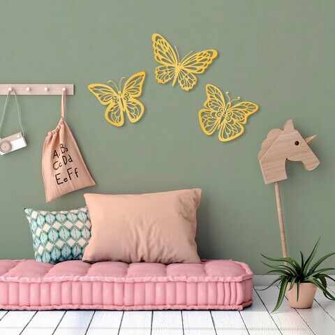 Decoratiune de perete, Butterflies 4, Metal, 32 x 26 cm, Auriu