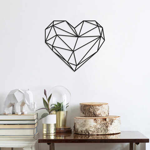 Decoratiune de perete, Heart, Metal, Dimensiune: 47 x 40 cm, Negru
