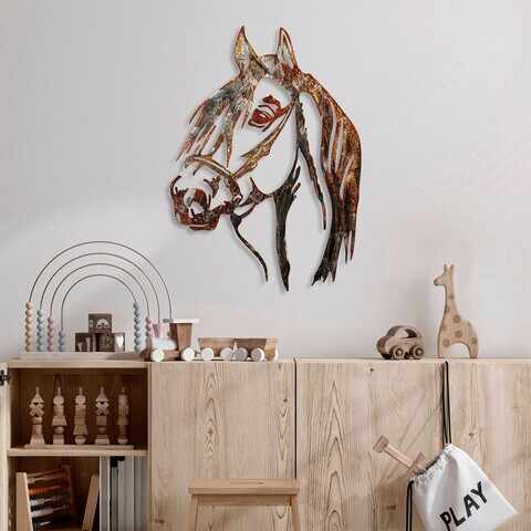 Decoratiune de perete, Horse, Metal, 38 x 53 cm, Multicolor