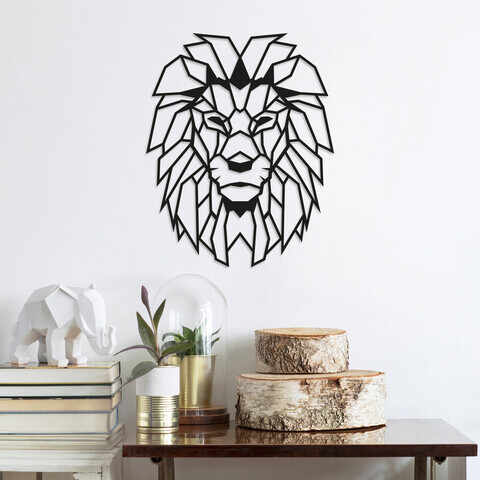 Decoratiune de perete, Lion, Metal, Dimensiune: 40 x 50 cm, Negru