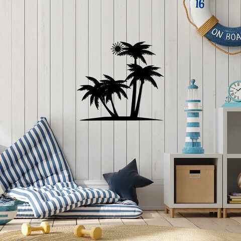 Decoratiune de perete, Palm And The Sun, Metal, Dimensiune: 71 x 65 cm, Negru