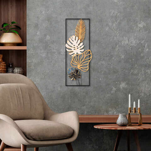 Decoratiune de perete, Palm Leaves, Metal, Dimensiune: 32 x 90 cm, Multicolor