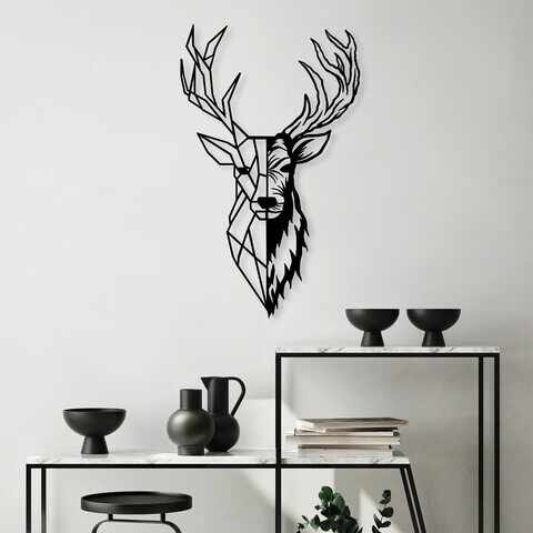 Decoratiune de perete, Red Deer 2, Metal, Dimensiune: 42 x 70 cm, Negru